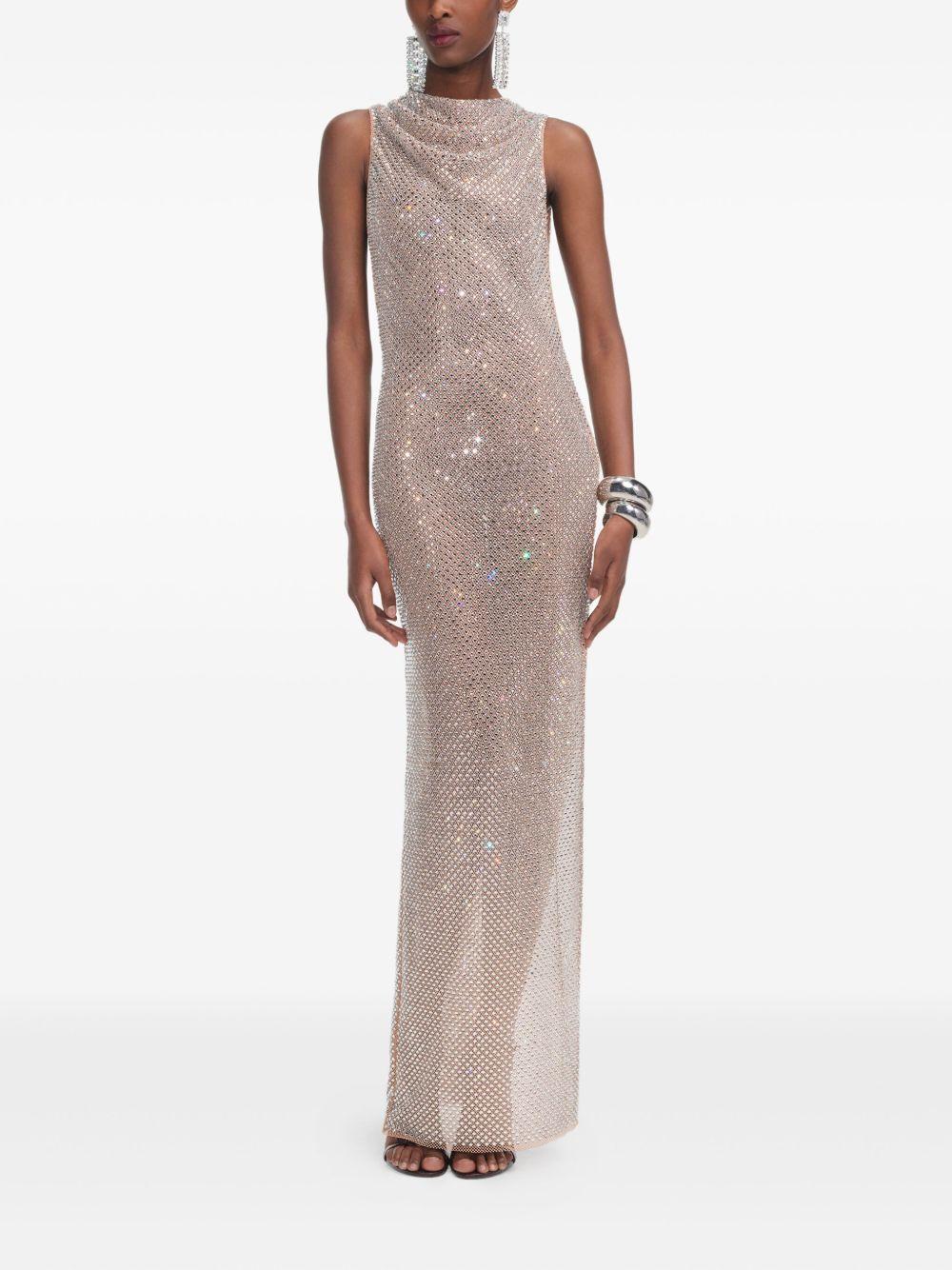 Maxi dress con drappeggio e strass argento PF25009XSL SILVER SELF-PORTRAIT