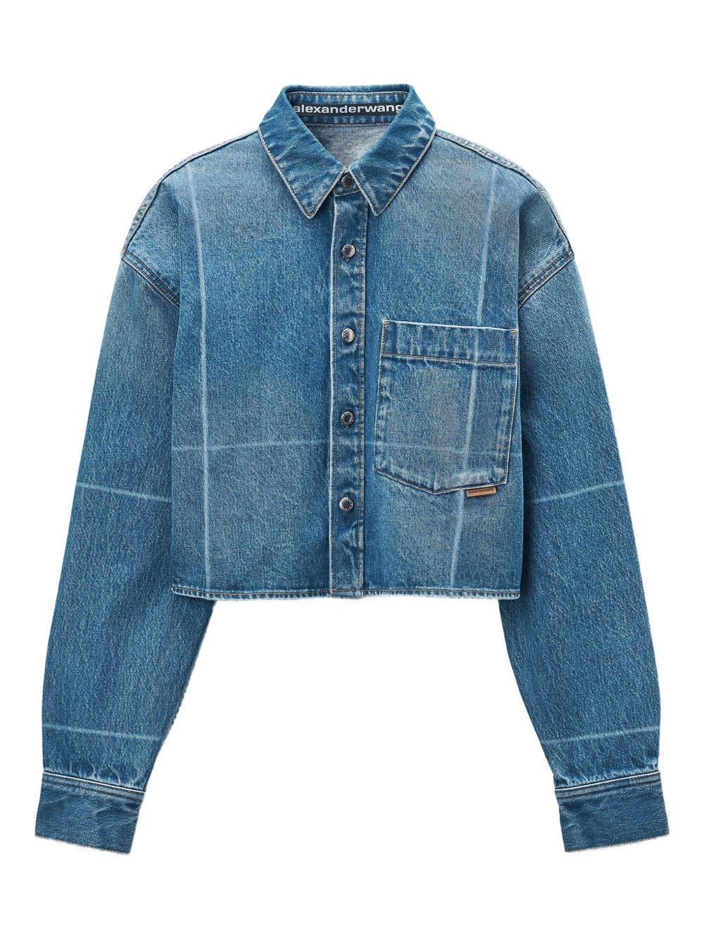 Camicia Corta in Denim Blu Marmorizzato Effetto Vintage 4DC4252913 400C VINTAGE MARBLED BLUE ALEXANDER WANG