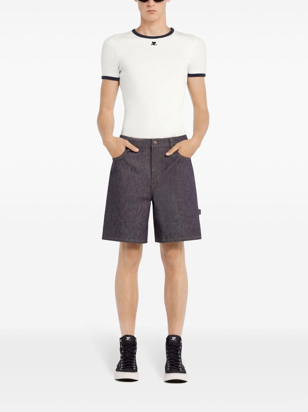 Signatutre Contrast T-Shirt 125JTS020JS0203 0083 BLANC HERITAGE NAVY COURREGES