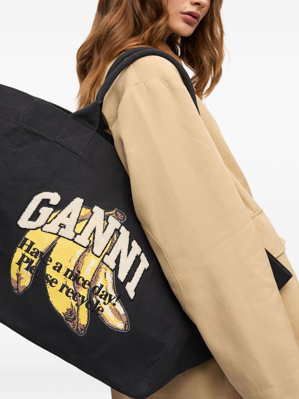 XXL Banana Print Tote A6896 099 BLACK GANNI