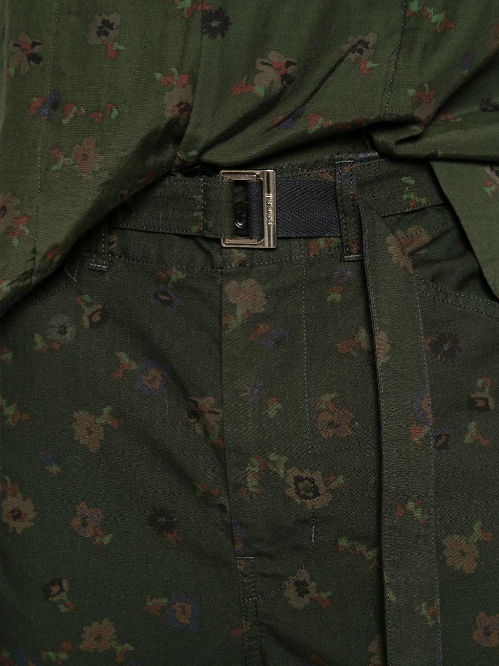 Overdyed Floral Print Cargo Shorts<BR/> 2603979M 551 GREEN SACAI