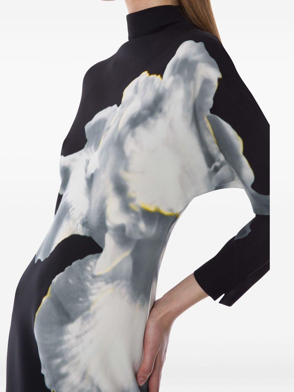 Abito Midi A Maniche Lunghe Con Stampa Di Orchidee 252M04315150 2555 FANTASIA NERO ALBERTA FERRETTI