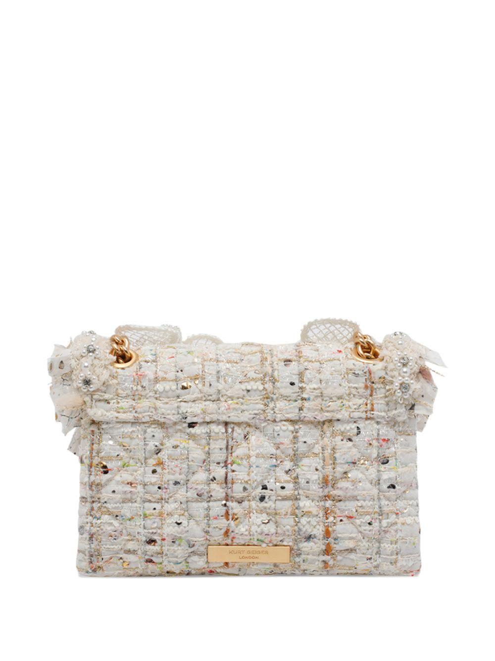 KURT GEIGER LONDON - Borsa Kensington Mini in tweed con fiori ricamati 5379544069 BONE KURT GEIGER LONDON