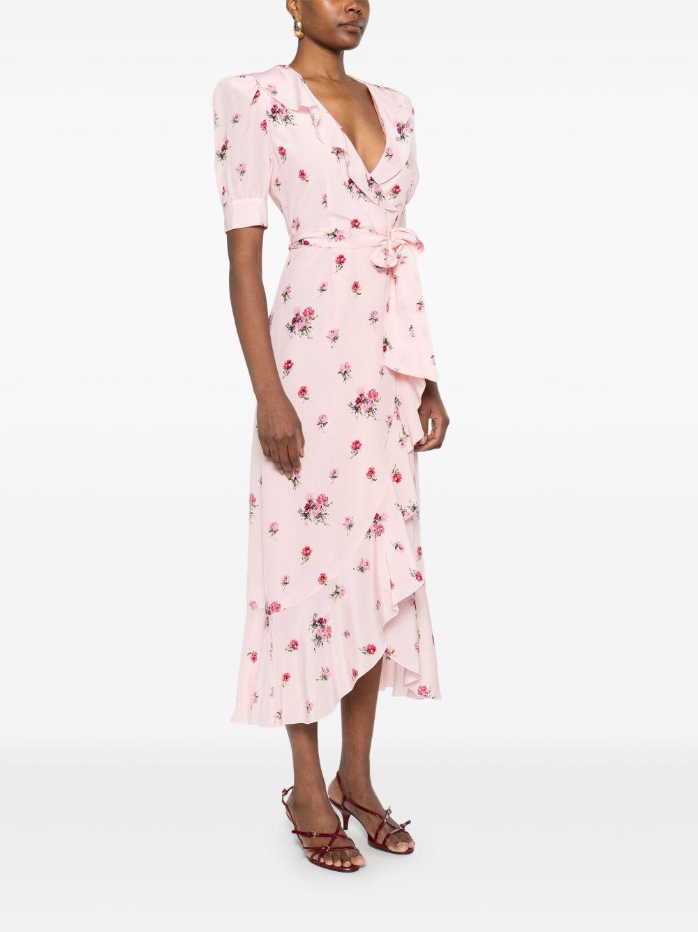 Rose Print Wrap Dress FABX4006F4466 1816 PINK RED ALESSANDRA RICH