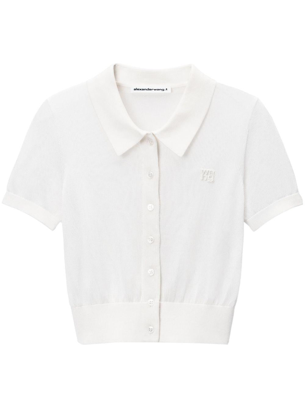 Cardigan polo in viscosa con logo ricamato 4KC1253077 104 SOFT WHITE ALEXANDER WANG