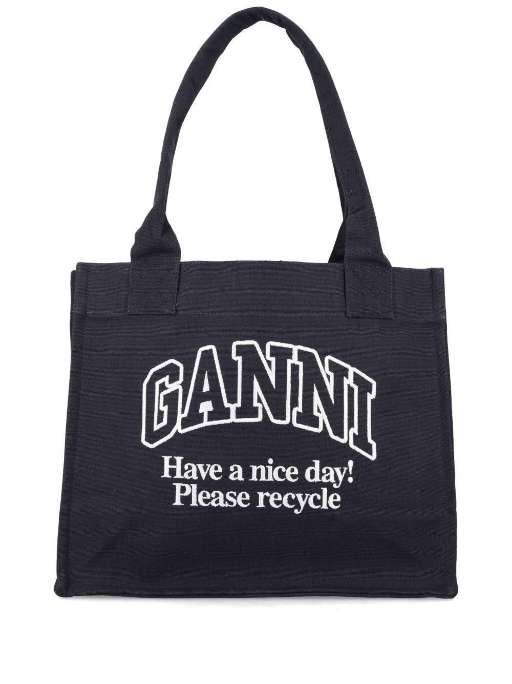 Black Contrasted Logo Large Canvas Tote A6647 252 PHANTOM GANNI