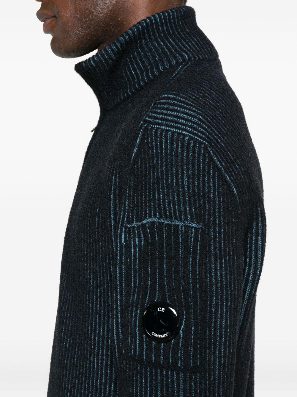 Fleece Knit Hooded Full Zip Sweater 19CMKN257A006170A 815 AEGEAN BLUE CP COMPANY