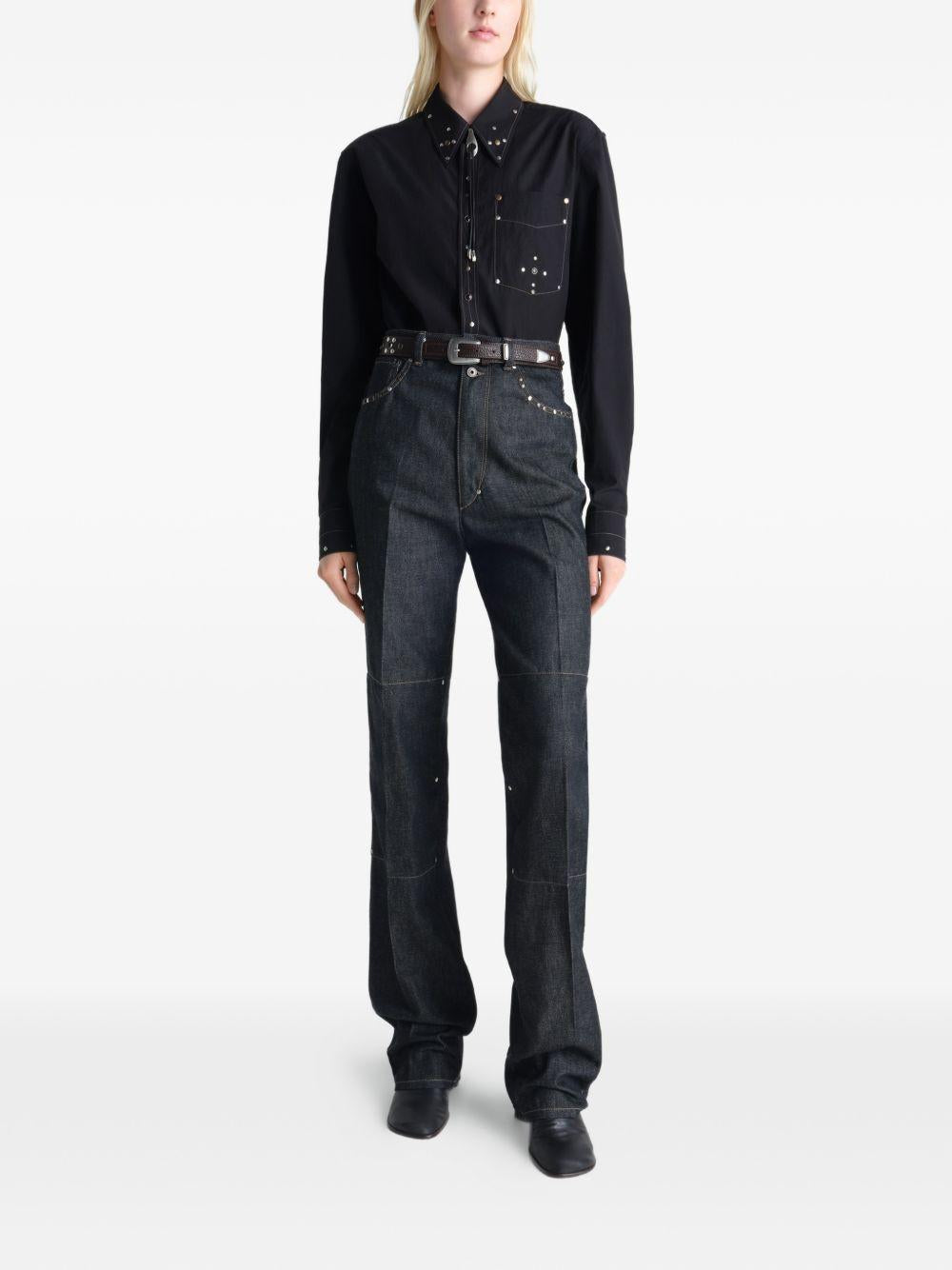 High Waisted Straight Pants with Studs PA1303LD1061 BK965 SLATE LEMAIRE