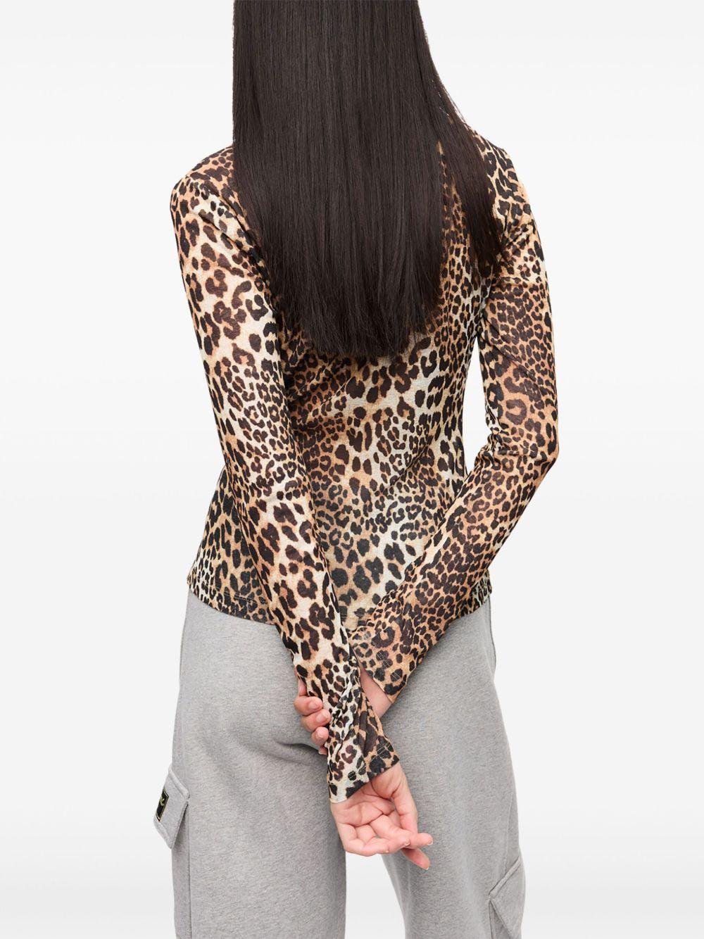 Leopard Printed Mesh Long Sleeve Blouse T4208 943 LEOPARD GANNI