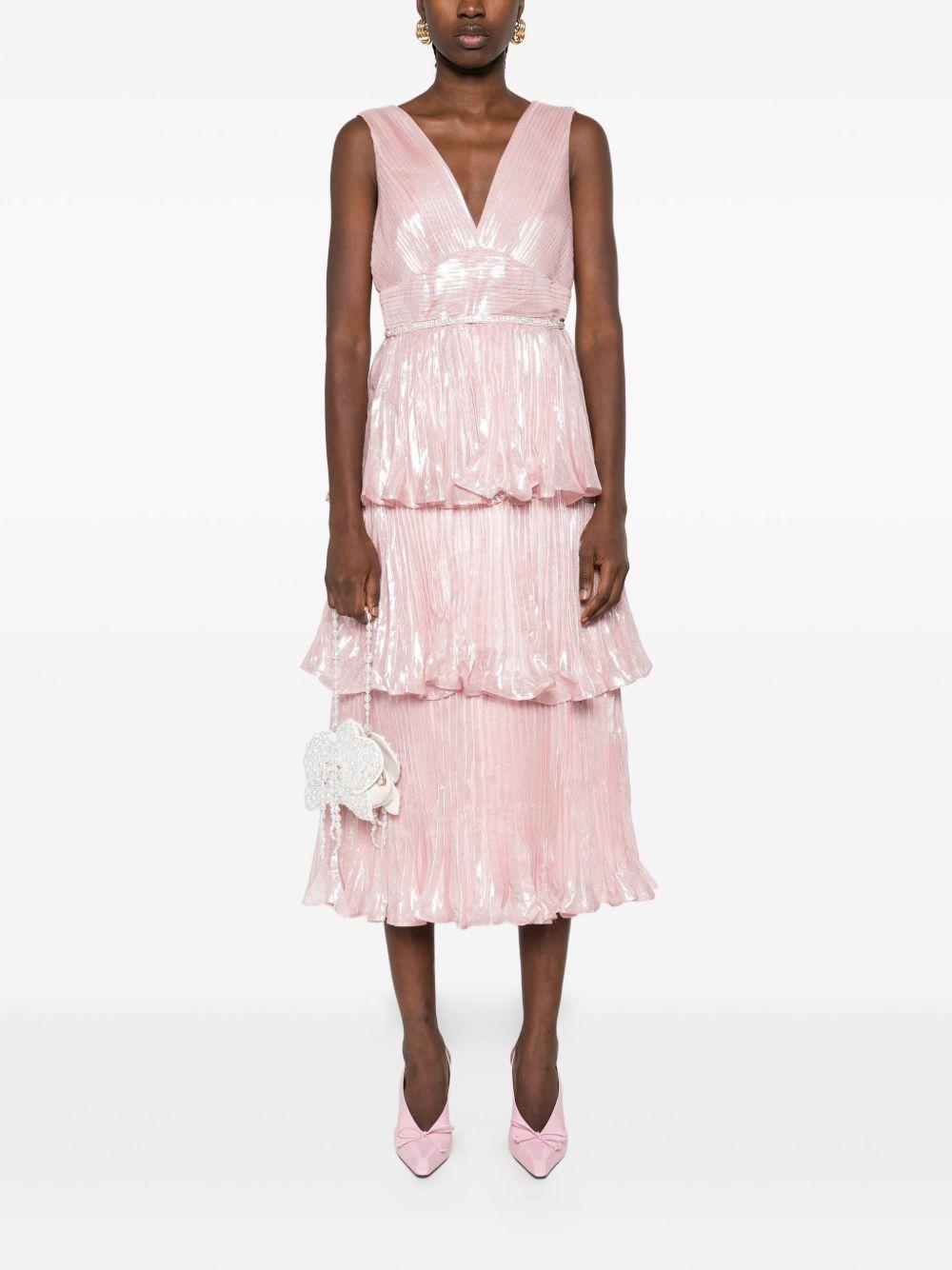 Pink Metallic Tiered Midi Dress AW25140MP PINK SELF-PORTRAIT