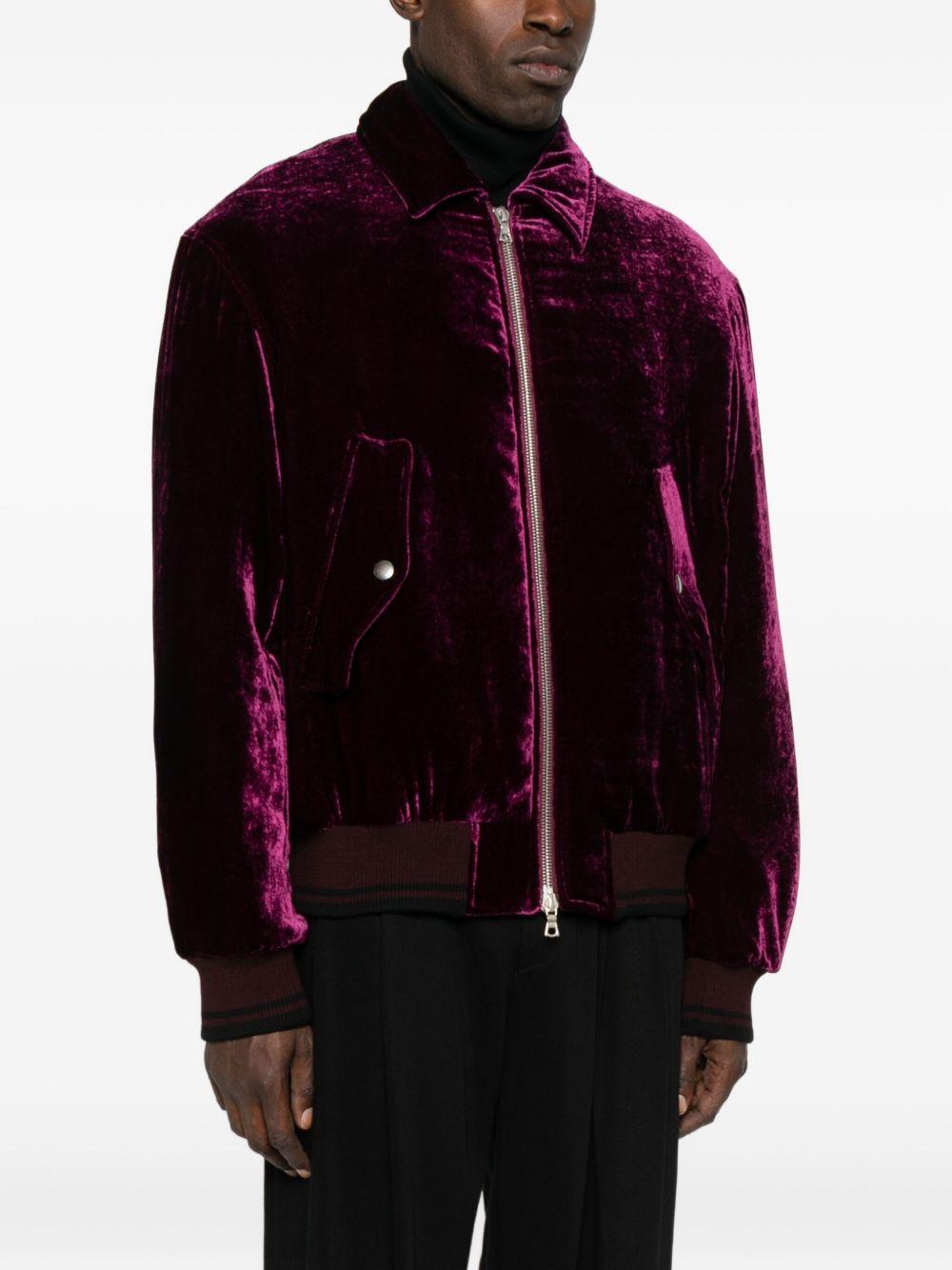 Back Zip Velvet Bomber Jacket Violet VENLO2282 400 VIOLET DRIES VAN NOTEN