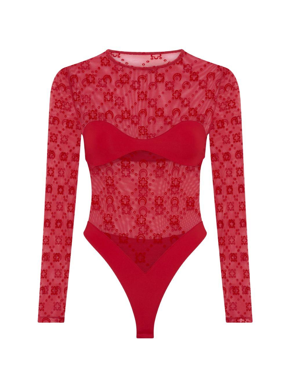 Moonogram Mesh Flock Bodysuit Top WTO474ACJER0005 RD11 RIBBON RED MARINE SERRE