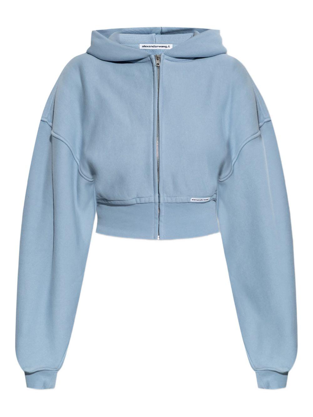 Hoodie azzurra crop con zip<BR/> 4CC1242077 458 LIGHT BLUE ALEXANDER WANG
