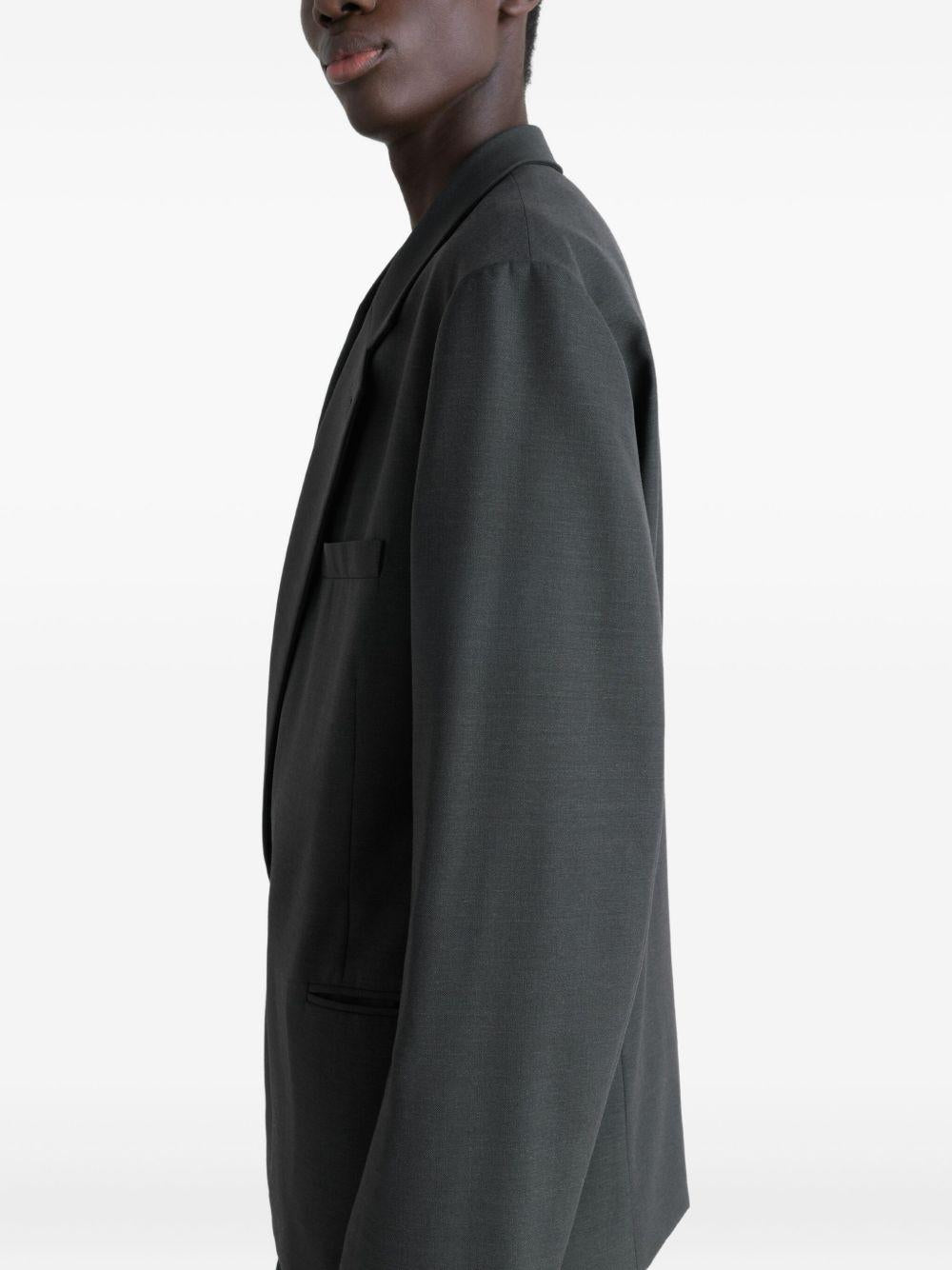 Soft Double Breasted Jacket - Coal Tropical Wool Blend JA1063LF414 BK996 COAL LEMAIRE