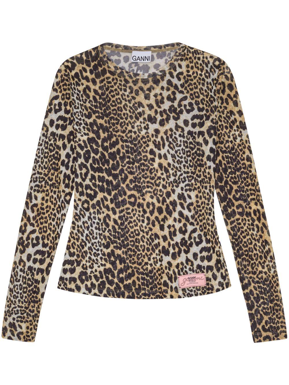 Leopard Printed Mesh Long Sleeve Blouse T4208 943 LEOPARD GANNI