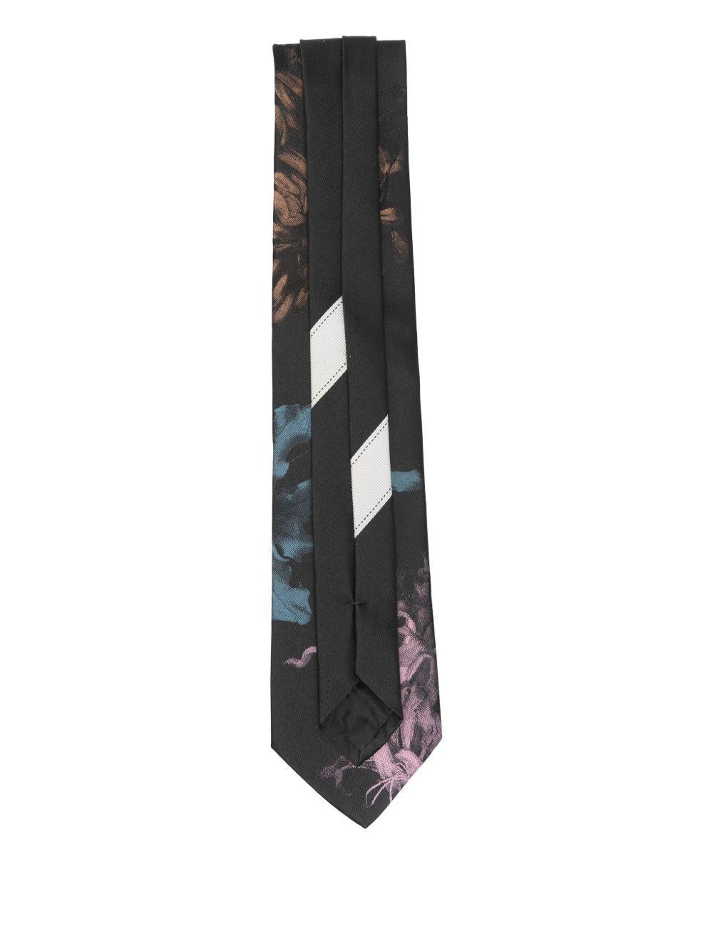 Printed Silk Tie<BR/> TIEQ2907 900 BLACK DRIES VAN NOTEN