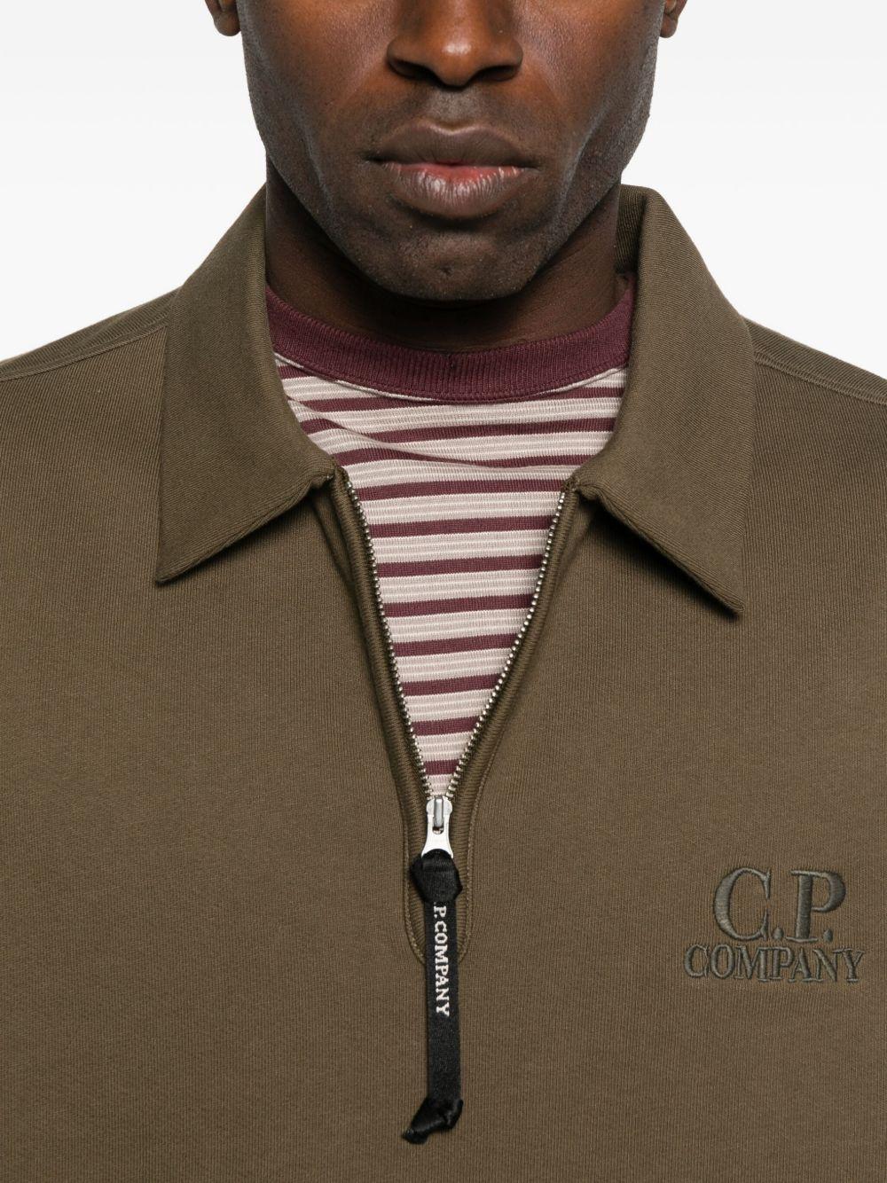 Diagonal Raised Fleece Half Zip Sweatshirt 19CMSS140A005086W 683 IVY GREEN CP COMPANY