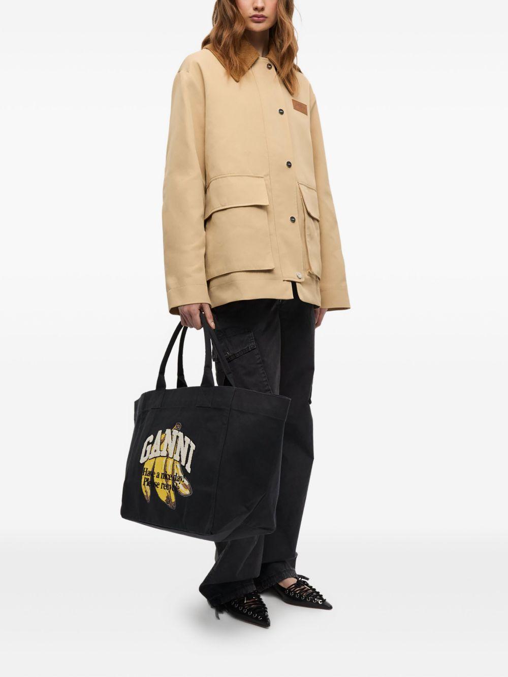 XXL Banana Print Tote A6896 099 BLACK GANNI