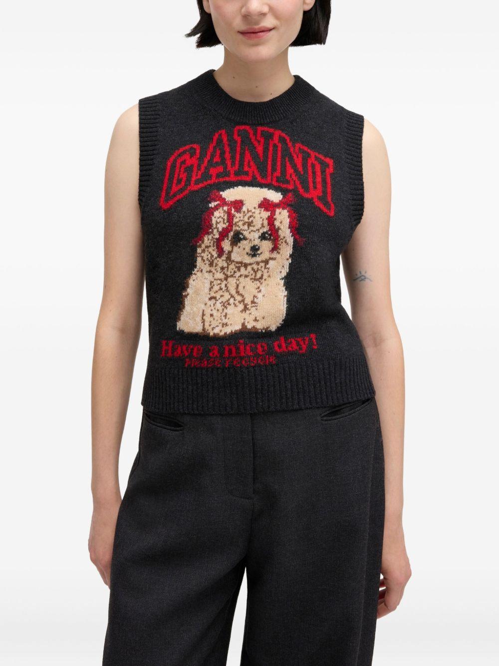 Graphic Wool Vest A1070044 052 BLACK SAND GANNI
