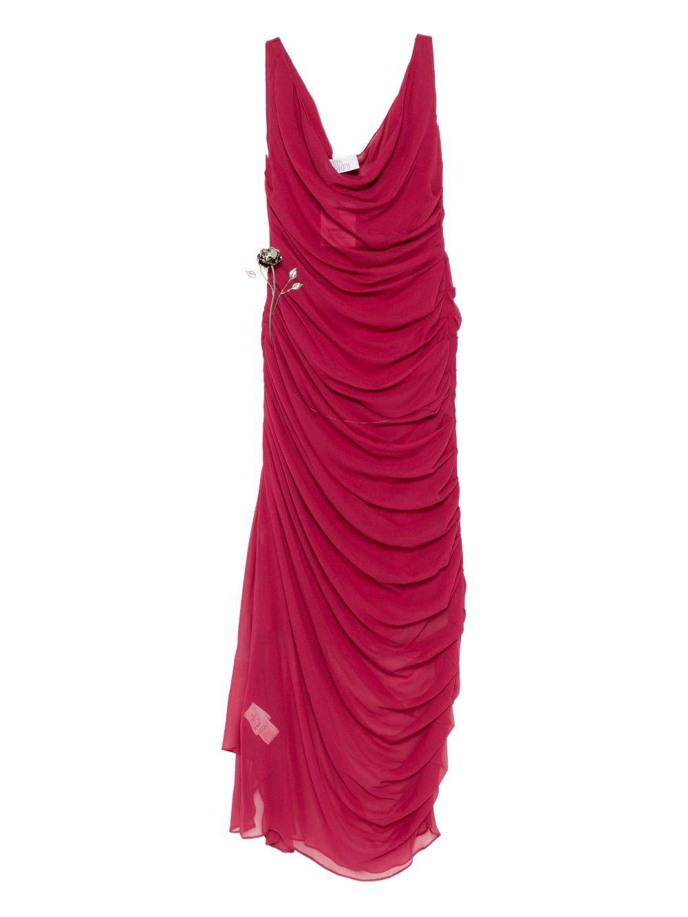 Long Dress in Semi-Transparent Silk with Draping 05FW2DR518X 18 RED GIUSEPPE DI MORABITO