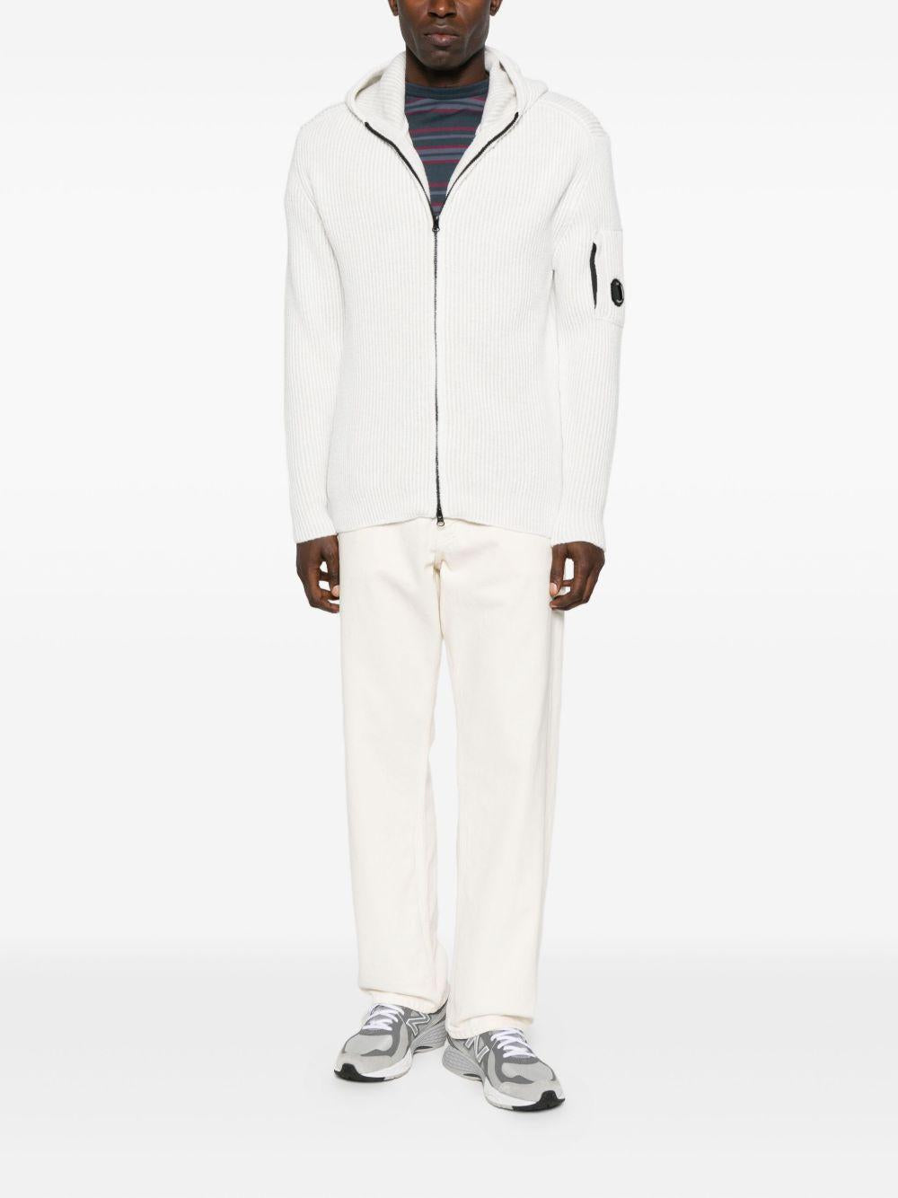 Fleece Knit Hooded Sweater 19CMKN258A006170A M12 WHITE MELANGE CP COMPANY