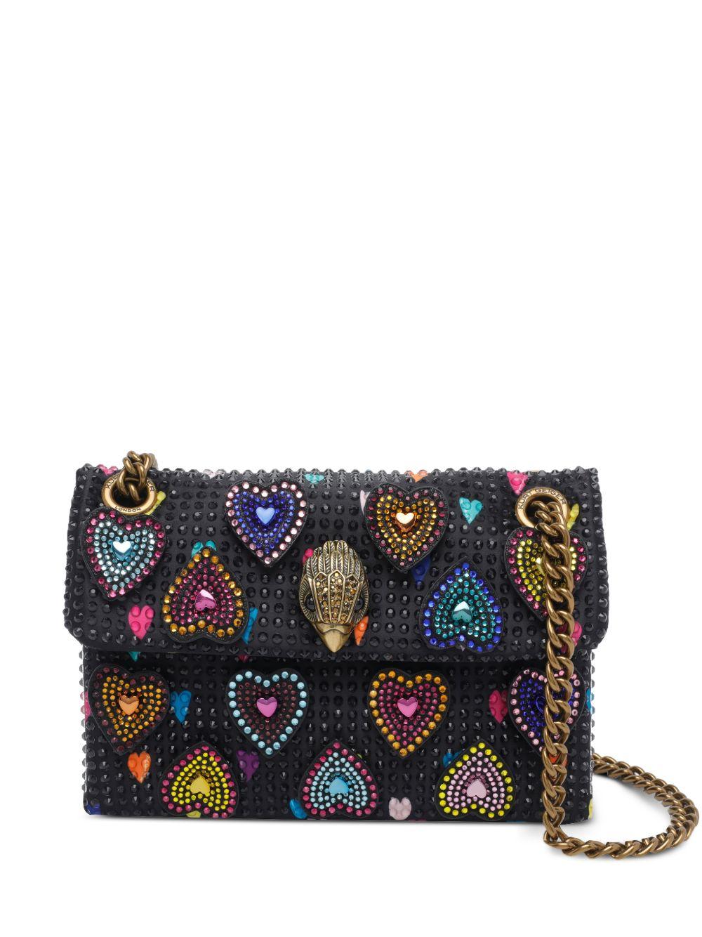 KURT GEIGER - Borsa a spalla Mini Kensington in raso nero 5374105609 BLACK HEART KURT GEIGER LONDON
