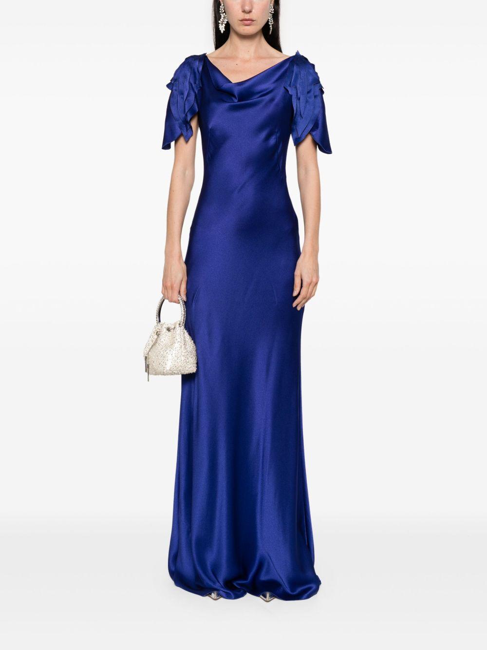 Abito lungo in satin con maniche laserate A0469119 280 ALBERTA FERRETTI