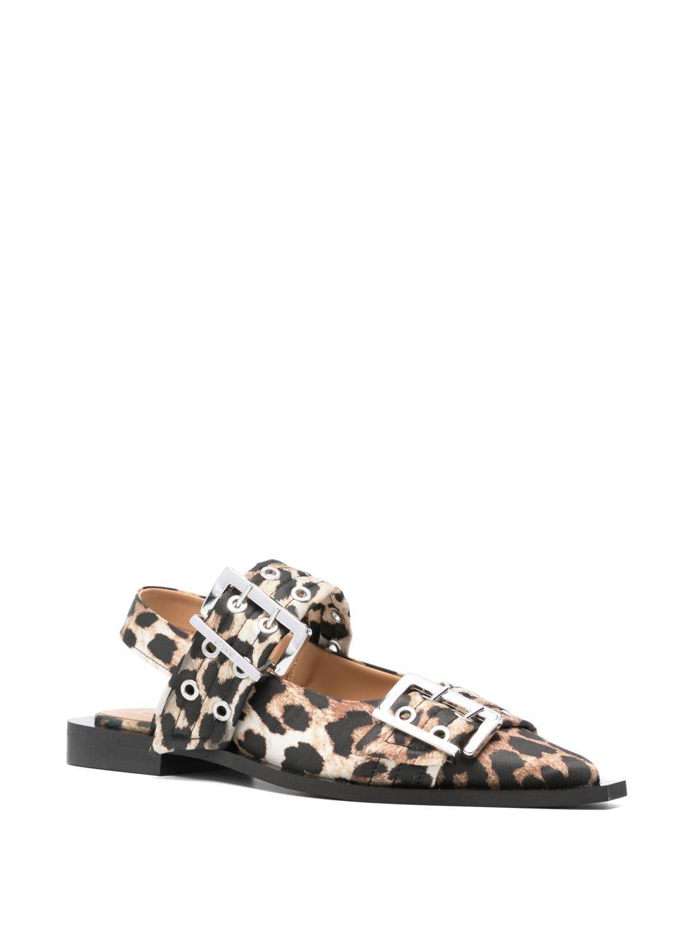 Feminine Buckle Ballerinas in Leopard Satin S2947 943 LEOPARD GANNI