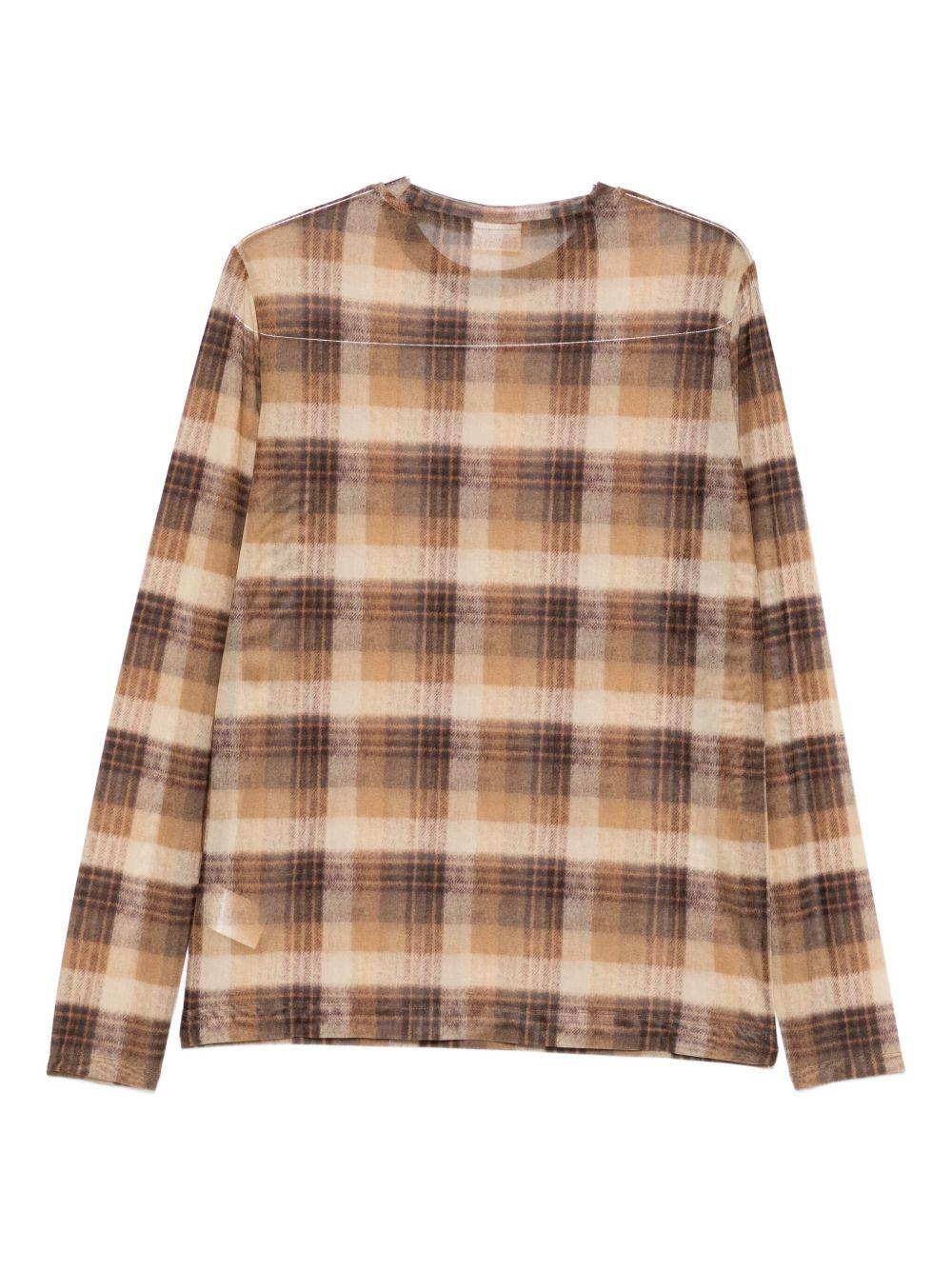 Checked Crewneck Top HORWICKPR2621 712 TAN DRIES VAN NOTEN
