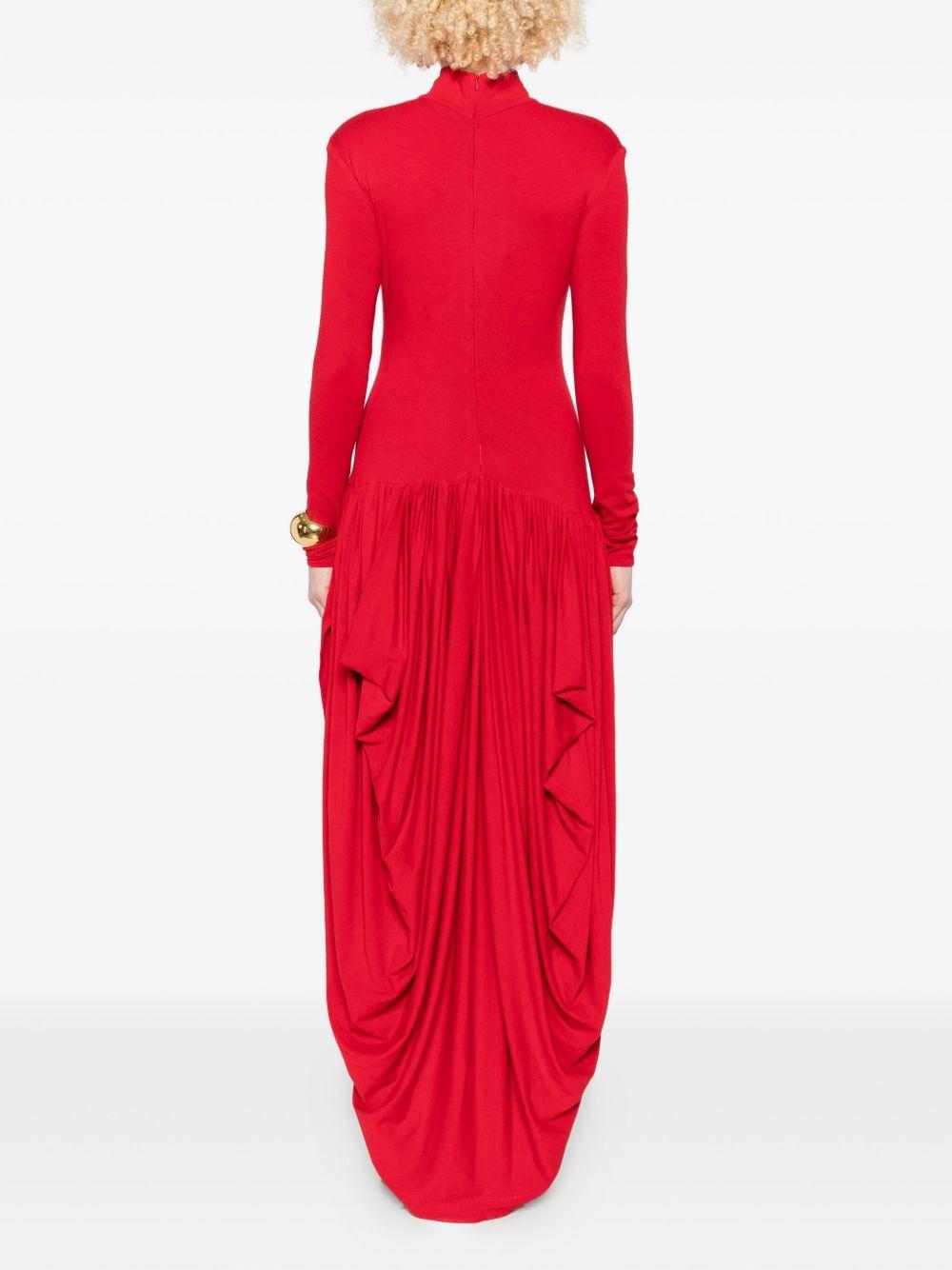 Open-Leg Long-Sleeve Draped Midi Dress in Red 264925 RED MAGDA BUTRYM