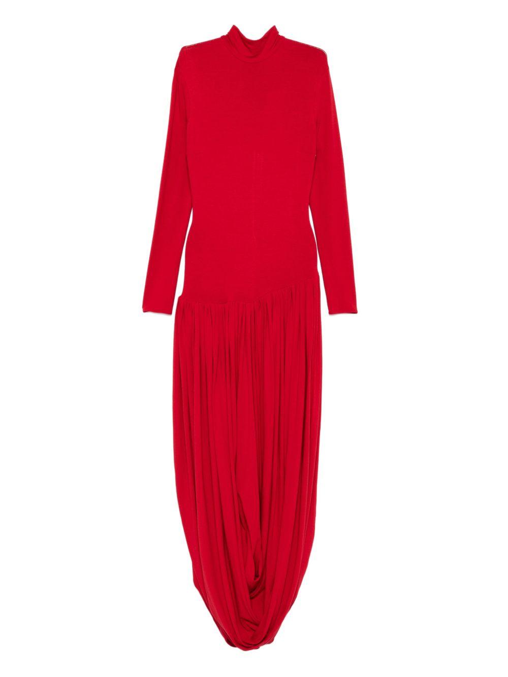Open-Leg Long-Sleeve Draped Midi Dress in Red 264925 RED MAGDA BUTRYM