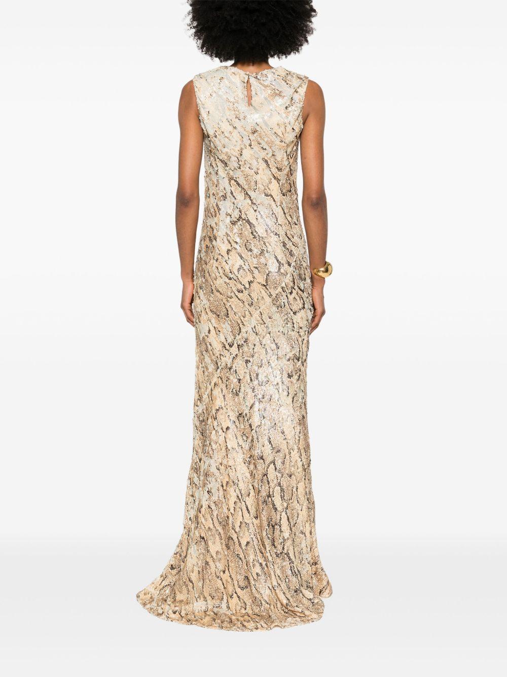 Abito con effetto serpente decorato con paillettes.<BR/> 2510110551482 103 BEIGE DRIES VAN NOTEN