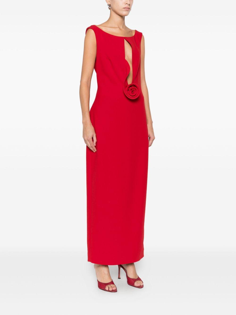 Floral Appliqué Keyhole Midi Dress in Red 237925 RED MAGDA BUTRYM