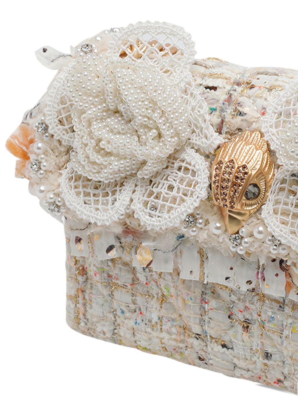 KURT GEIGER LONDON - Borsa Kensington Mini in tweed con fiori ricamati 5379544069 BONE KURT GEIGER LONDON