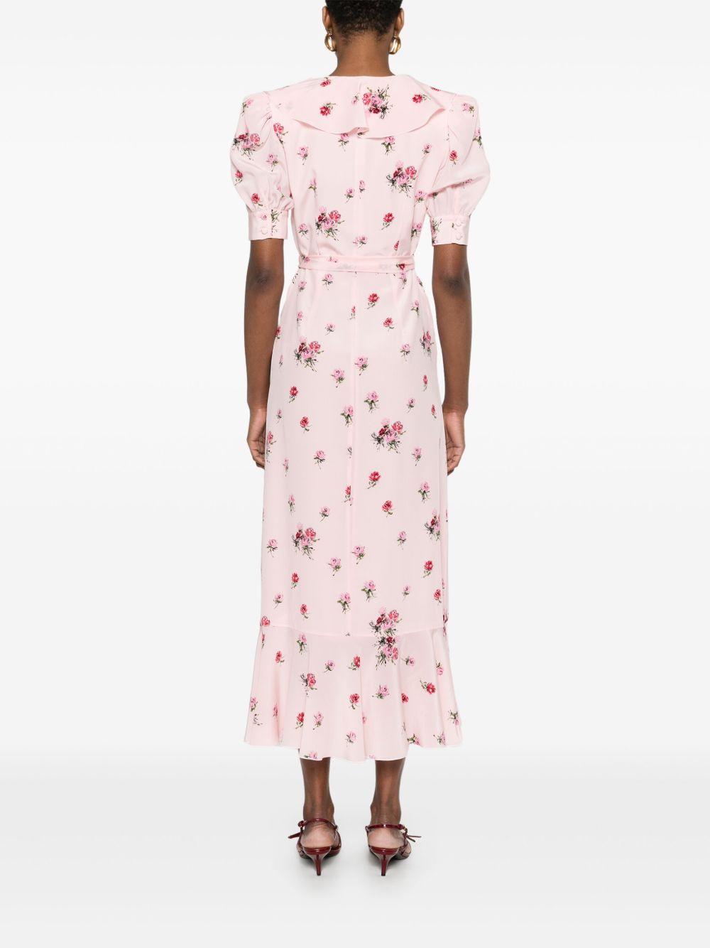 Rose Print Wrap Dress FABX4006F4466 1816 PINK RED ALESSANDRA RICH