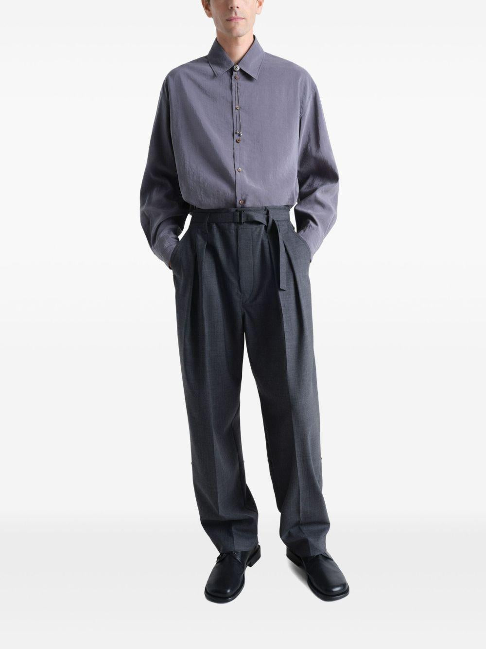 Belted Pleated Pants in Light Tropical Wool PA1173LF1386 MU099 GREY MELANGE LEMAIRE