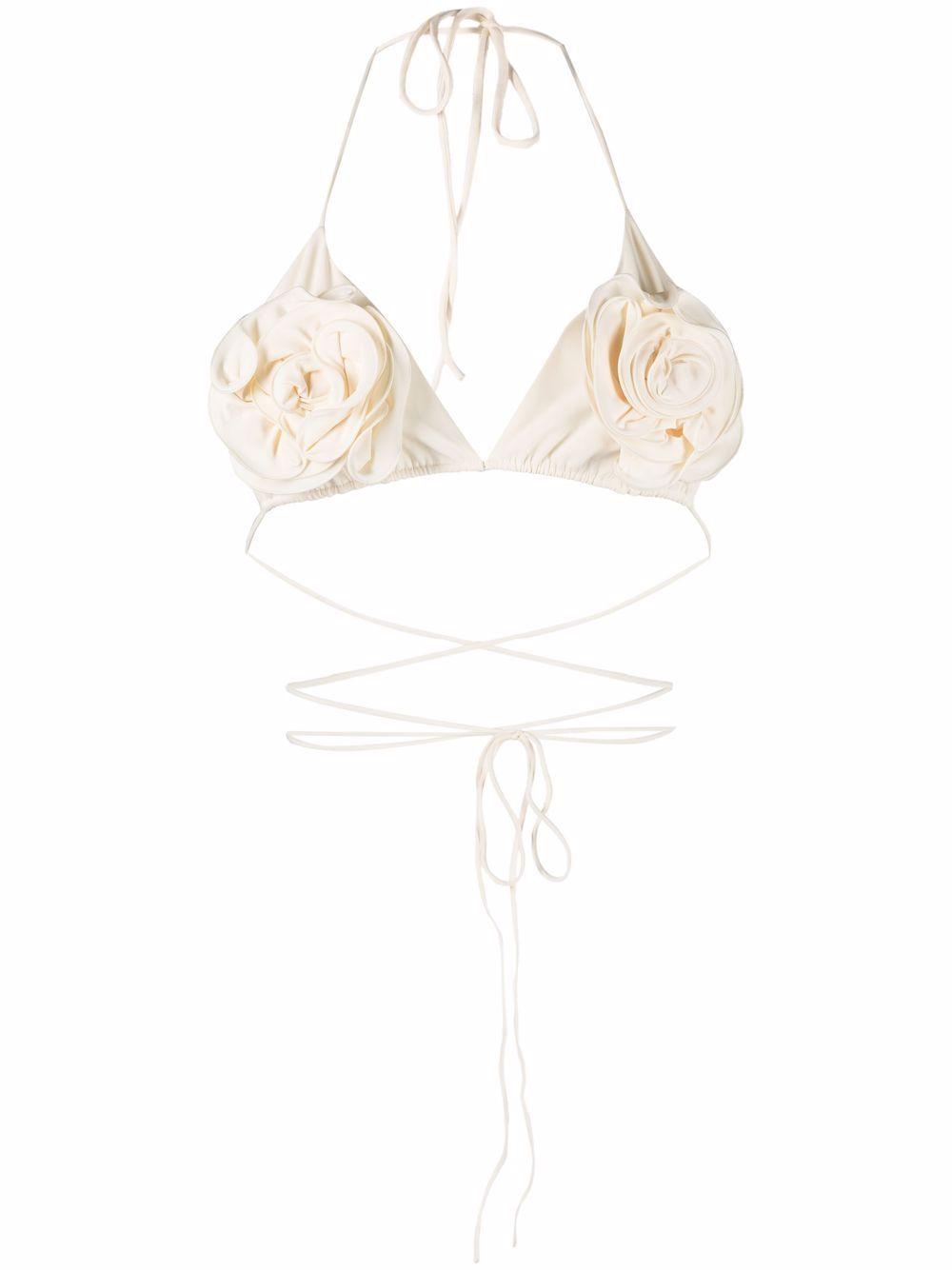 Floral Strappy Triangle Bikini Top 821321 CREAM MAGDA BUTRYM