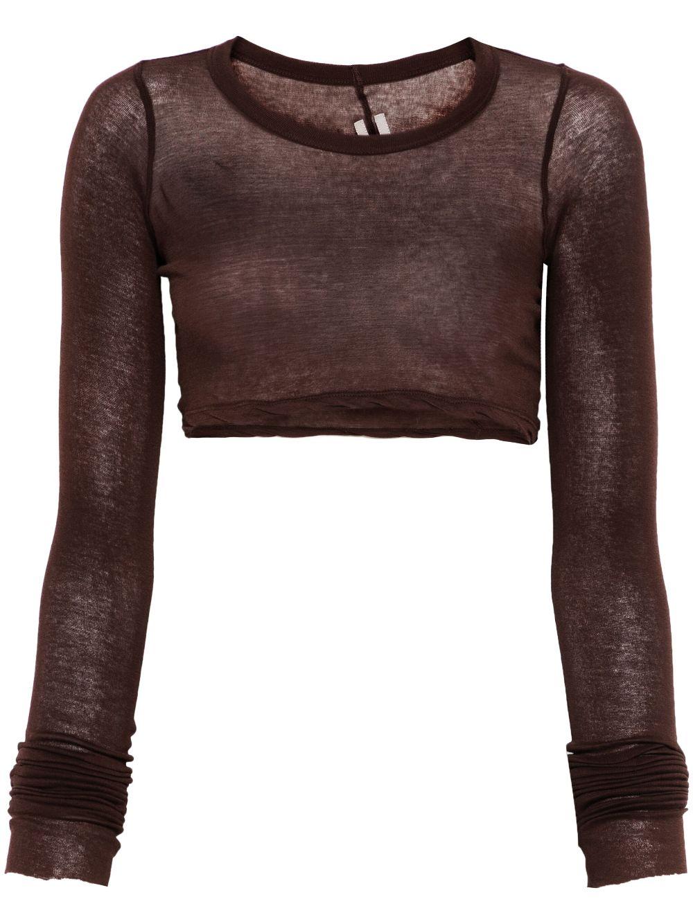 Longsleeved cropped T-shirt RP01E7220UC 14 MAHOGANY RICK OWENS