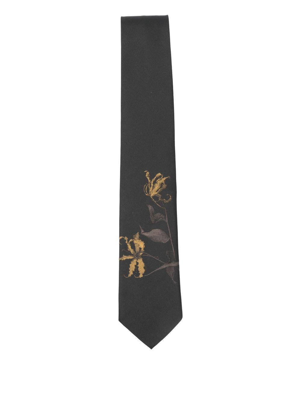 Printed Silk Tie<BR/> TIE102Q2906 203 MUSTARD DRIES VAN NOTEN