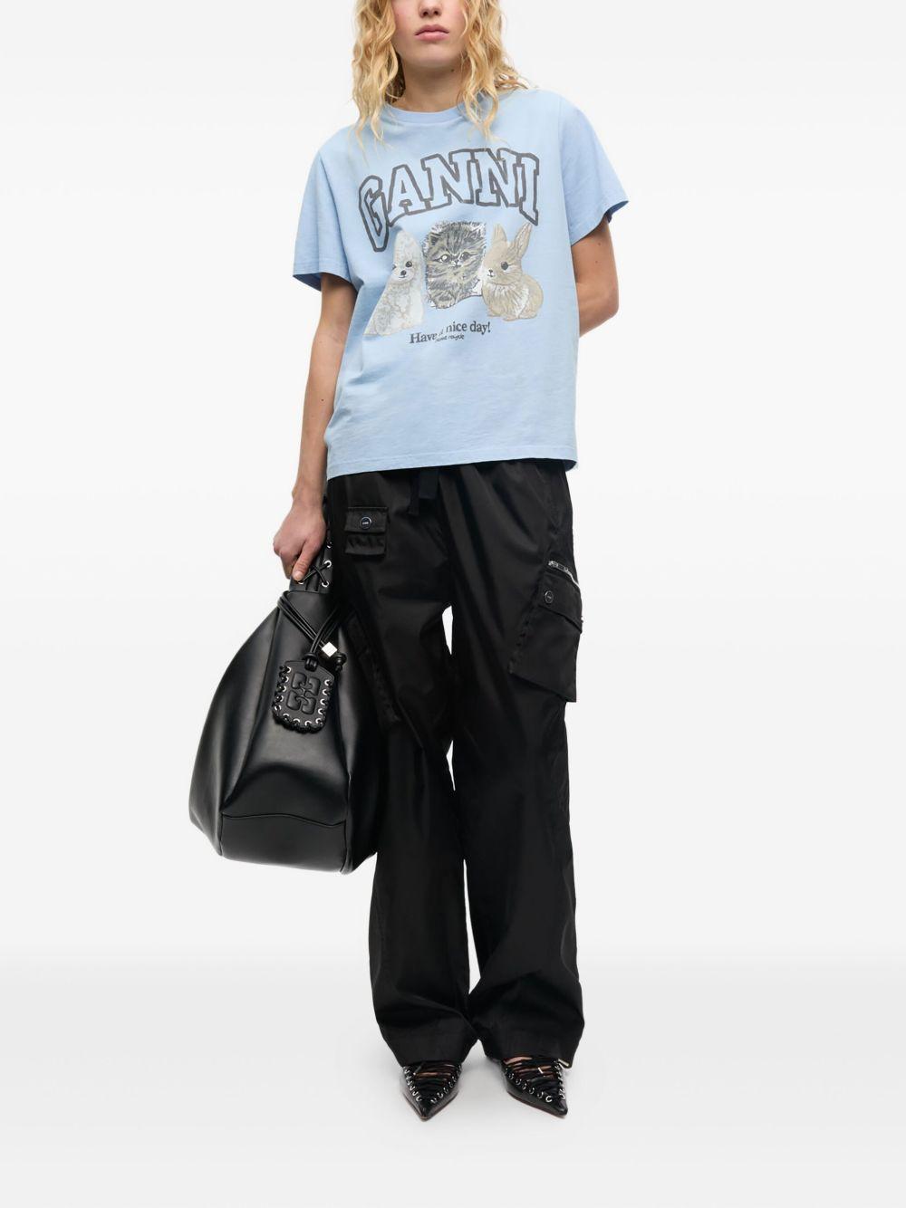 Blue Animal Print T-shirt T4278 570 CHAMBRAY BLUE GANNI