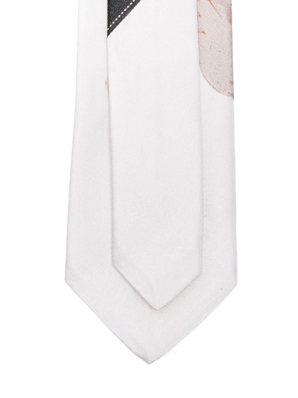 Printed Silk Tie<BR/> TIE102Q2904 12 PEARL DRIES VAN NOTEN