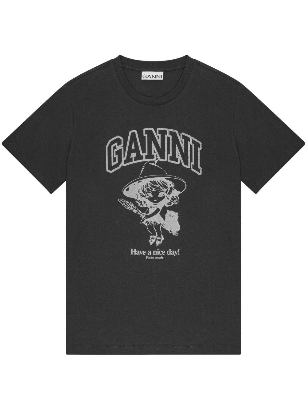 Black Basic Cotton Witch Relaxed T-shirt T4138 252 PHANTOM GANNI