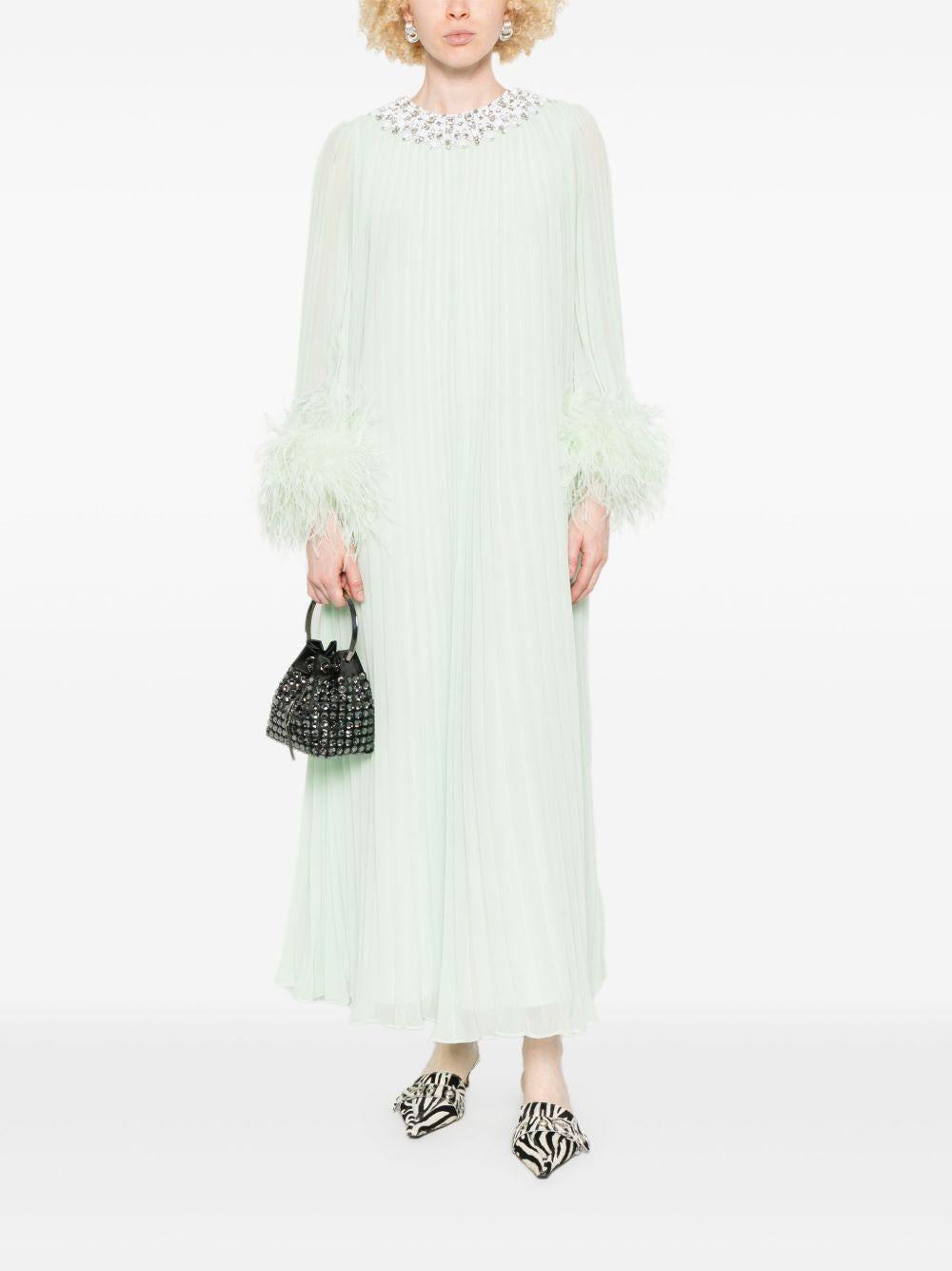 Abito midi in chiffon verde menta con piume<BR/> PF25108MG GREEN SELF-PORTRAIT