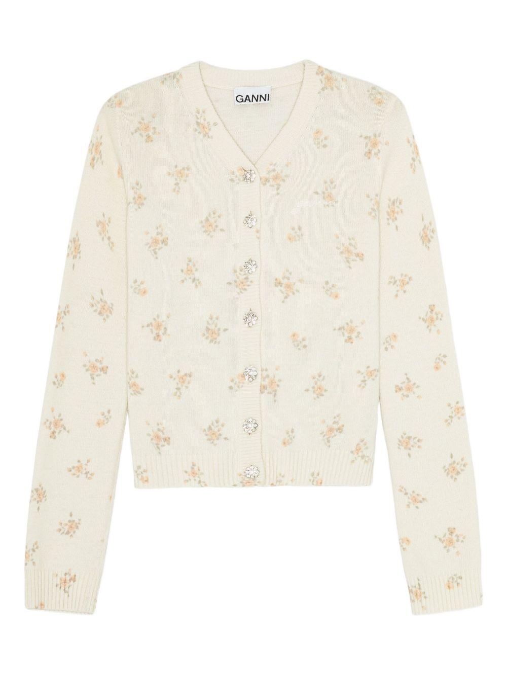Ivory Printed Wool Mix Cardigan K2528 277 ANTIQUE WHITE GANNI