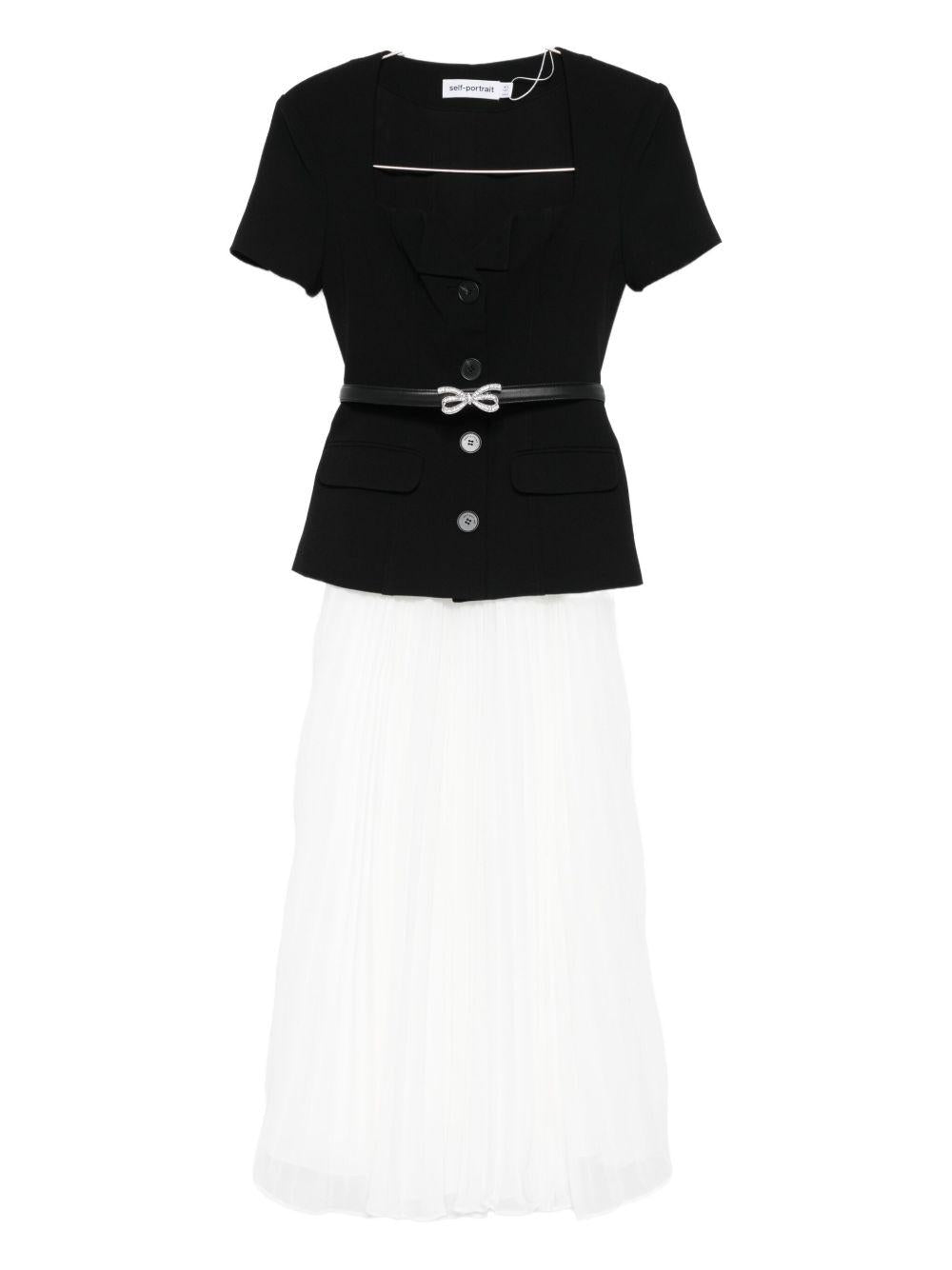 Black Tailored Contrast Chiffon Midi Dress AW25082MAB BLACK SELF-PORTRAIT