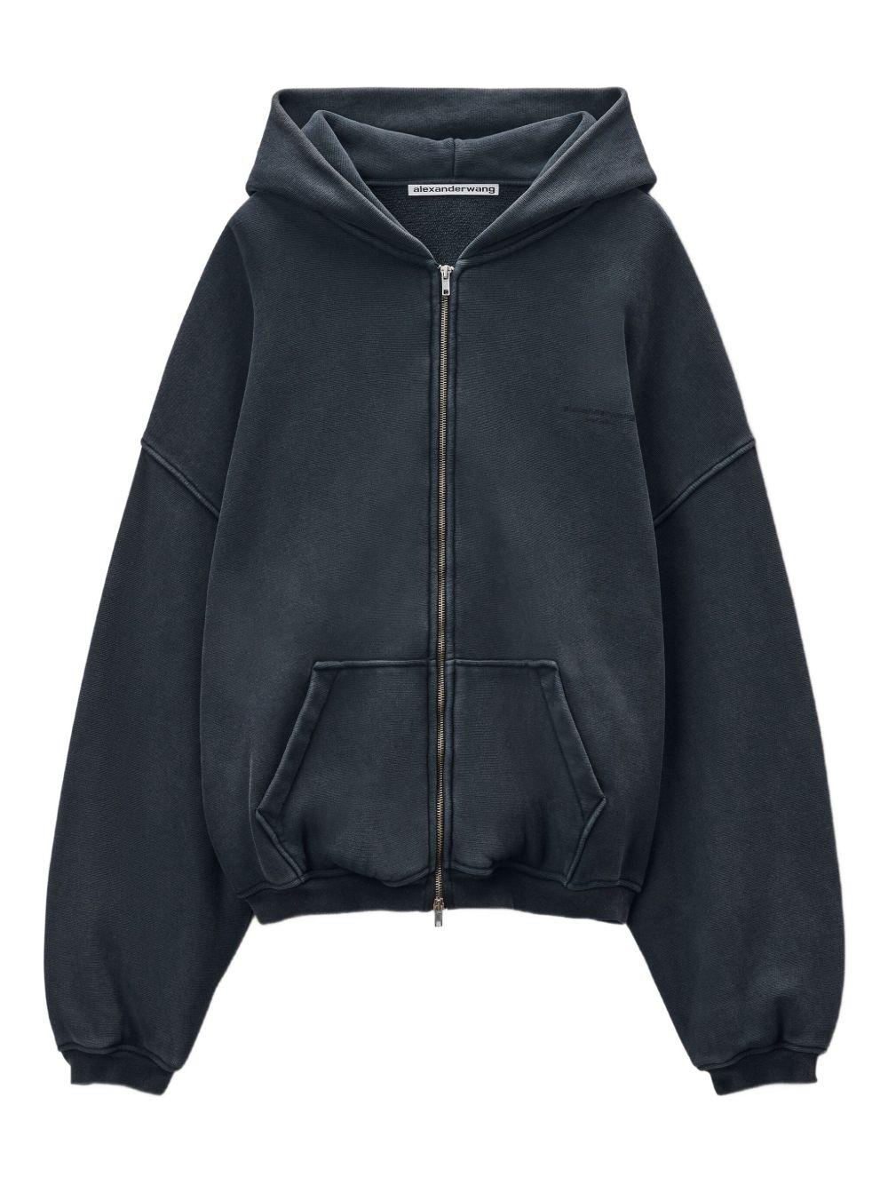 Felpa con Cappuccio, Zip e Logo Nero Effetto Washed UCC3252065 011 WASHED BLACK ALEXANDER WANG