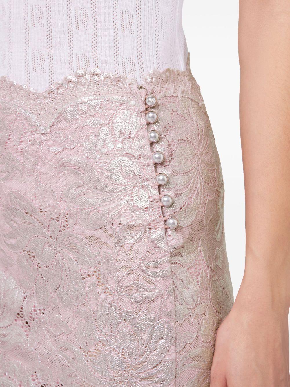 Gonna lunga in pizzo 25EJJU598PA0244 M959 POWDER PINK SILVER RABANNE