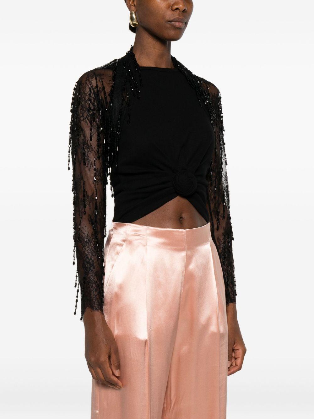 Giacca in Pizzo con Paillettes e Frange 252U3303620 0555 NERO ALBERTA FERRETTI