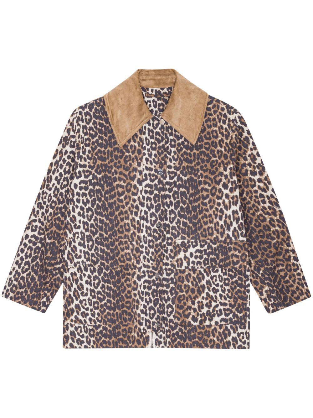 Leopard Printed Canvas Midi Jacket W0391 859 ALMOND MILK GANNI