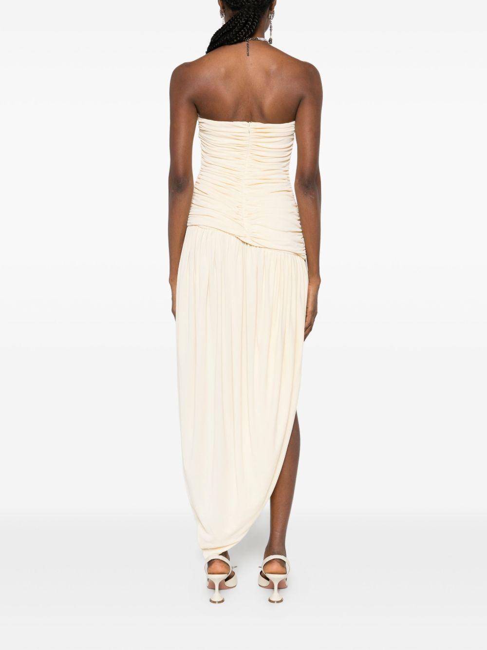 Open-Leg Draped Midi Dress in Pale Yellow 263925 CREAM MAGDA BUTRYM